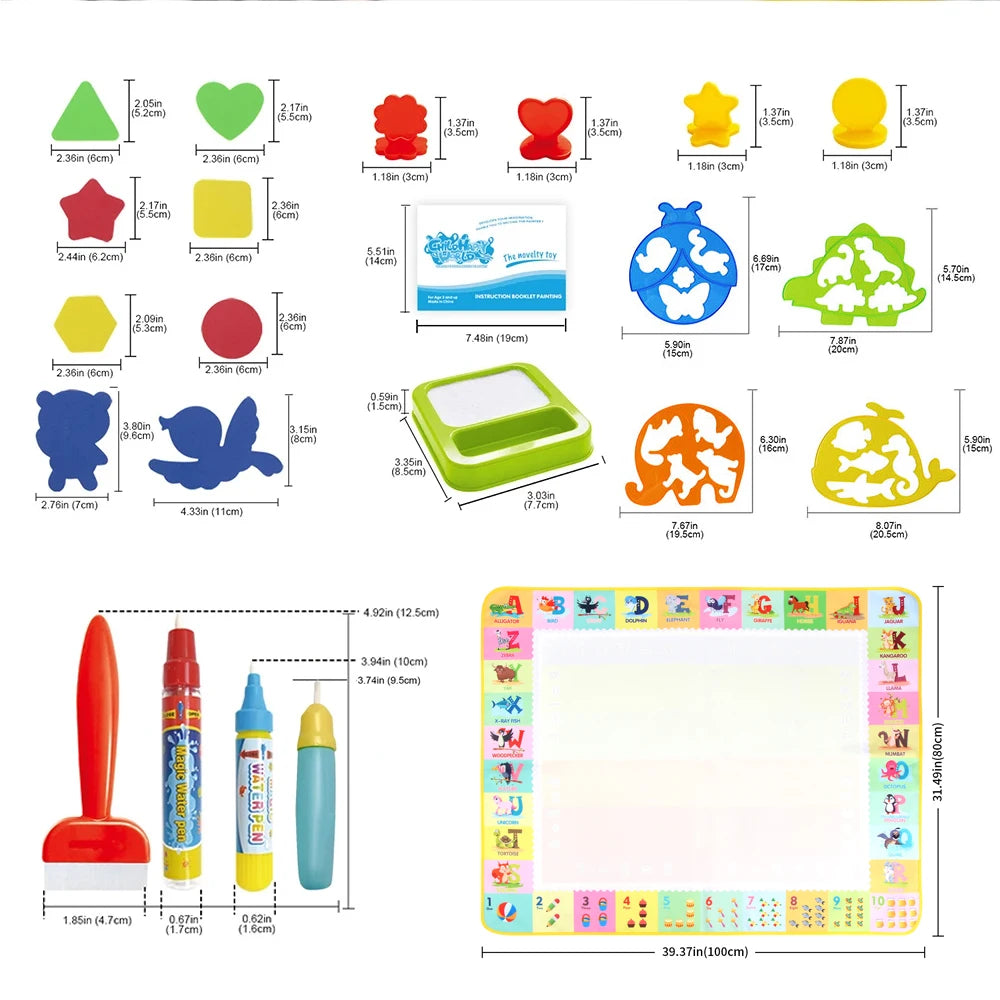 100x80CM Magic Water Drawing Mat – Reusable Doodle Board Montessori Educational Toy for Kids