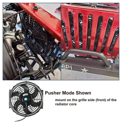 Universal 7/9/10/12/14/16 Inch 12V 80W Car Radiator Cooling Fan Blade – Electric Air Conditioning Fan Kit 2100RPM