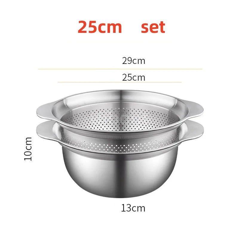 304 Stainless Steel Vegetable Washing Basin & Strainer – Multi-Purpose Rice Washer, Fruit Filter, Kitchen Drain Basket