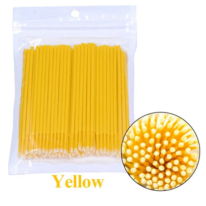 100PCS Eyelash Cleaning Brushes – Micro Cotton Swabs for Lash Extensions & Makeup Removal