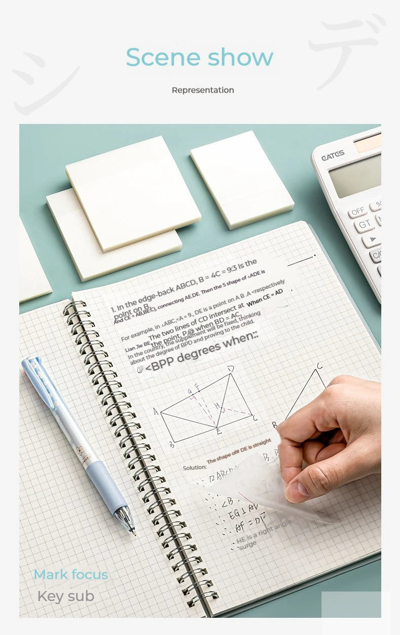 50 Sheets Transparent Sticky Notes – Waterproof Message & Signature Stickers for Notebooks