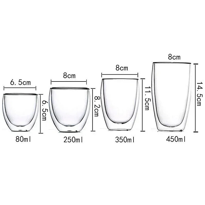 2-18PCS Double Wall High Borosilicate Glass Mugs – Heat Resistant Tea, Coffee, Milk, and Juice Cups, Creative Bar Drinkware Gift Set