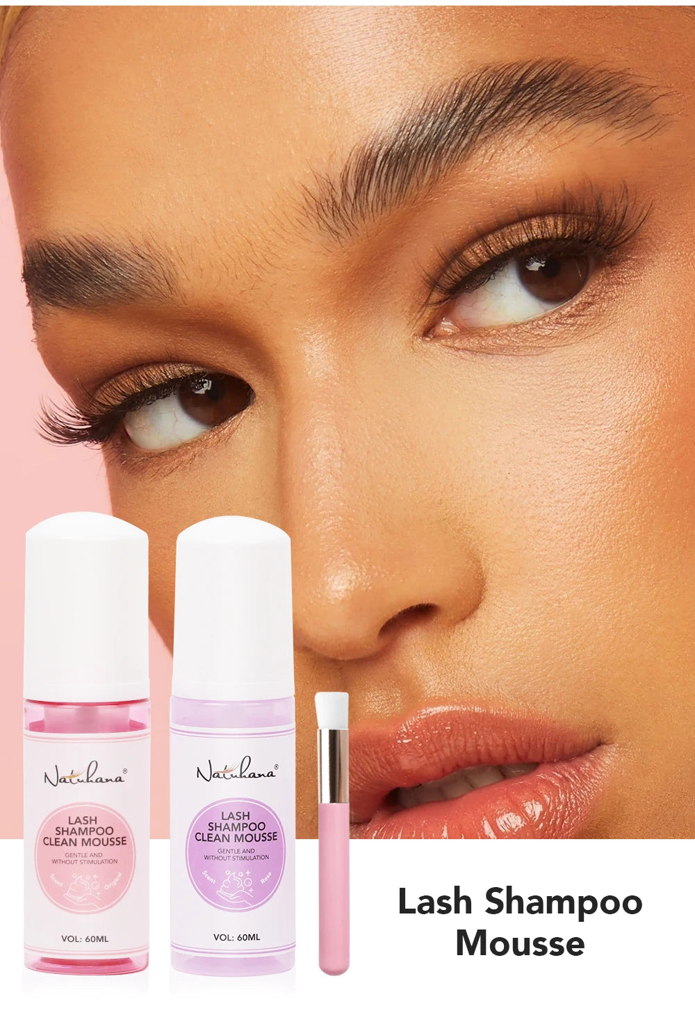 Natuhana 60ml Eyelash Extension Shampoo Mousse – Lash Cleaning Foam for False Eyelashes, Gentle & Non-Irritating Makeup Tool